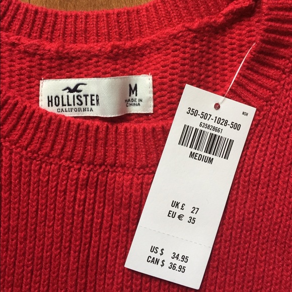 Hollister Cropped Red Sweater with White Stripes - Picture 4 of 4